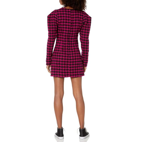 House of Harlow x Revolve Loui Houndstooth Tweed Fuchsia Black Dress M NWT - Picture 3 of 12